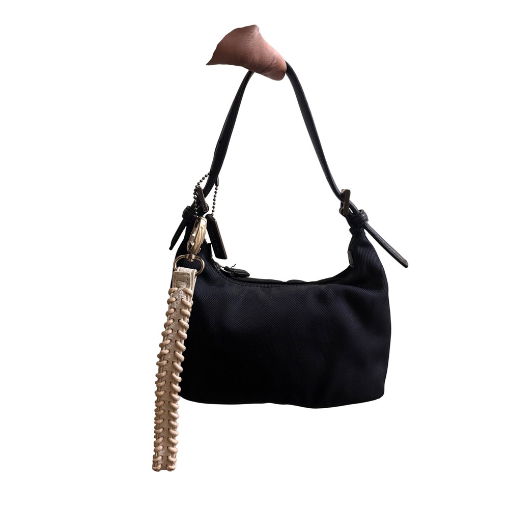 Coach Black Nylon Small Hobo Shoulder Bag Leather Trim Y2K Mini Bag with Charm